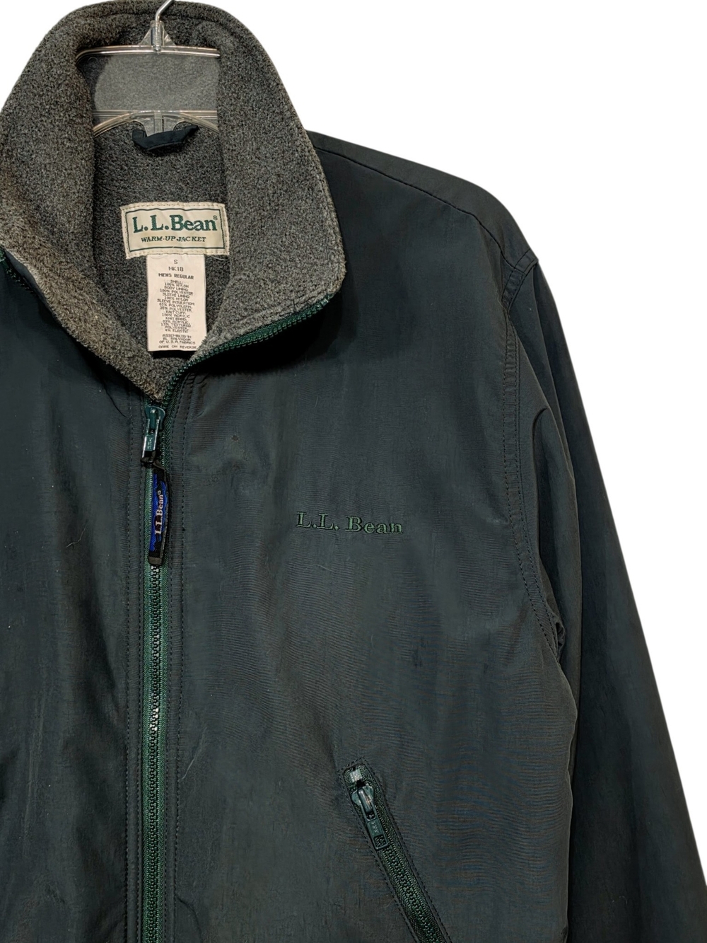 L.L.Bean Vintage 90s Warm-Up Jacket Men’s S Fleece Lined Green Bomber - Picture 3 of 16